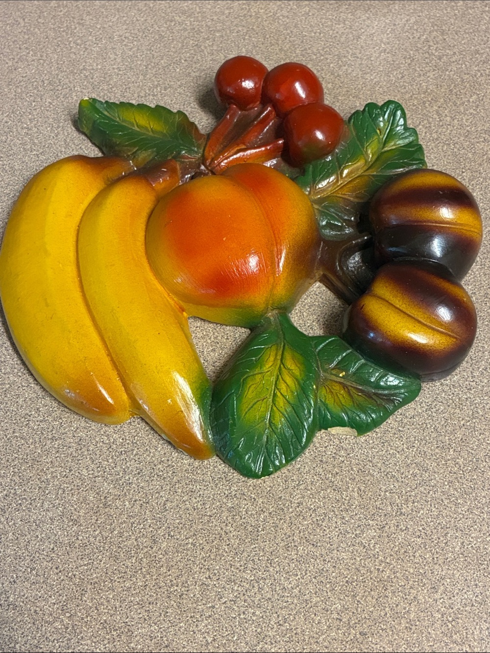 Vintage 3D chalk ware fruit wall plaque